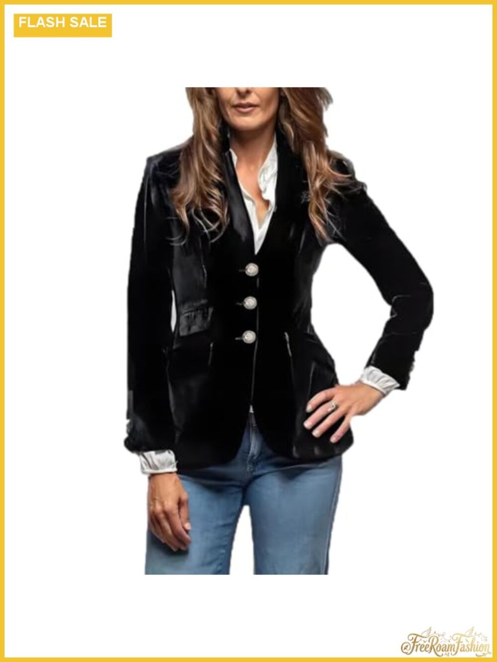 Vintage Velvet Blazer V-Neck Slim Fit Button Down Long Sleeve Office Coat